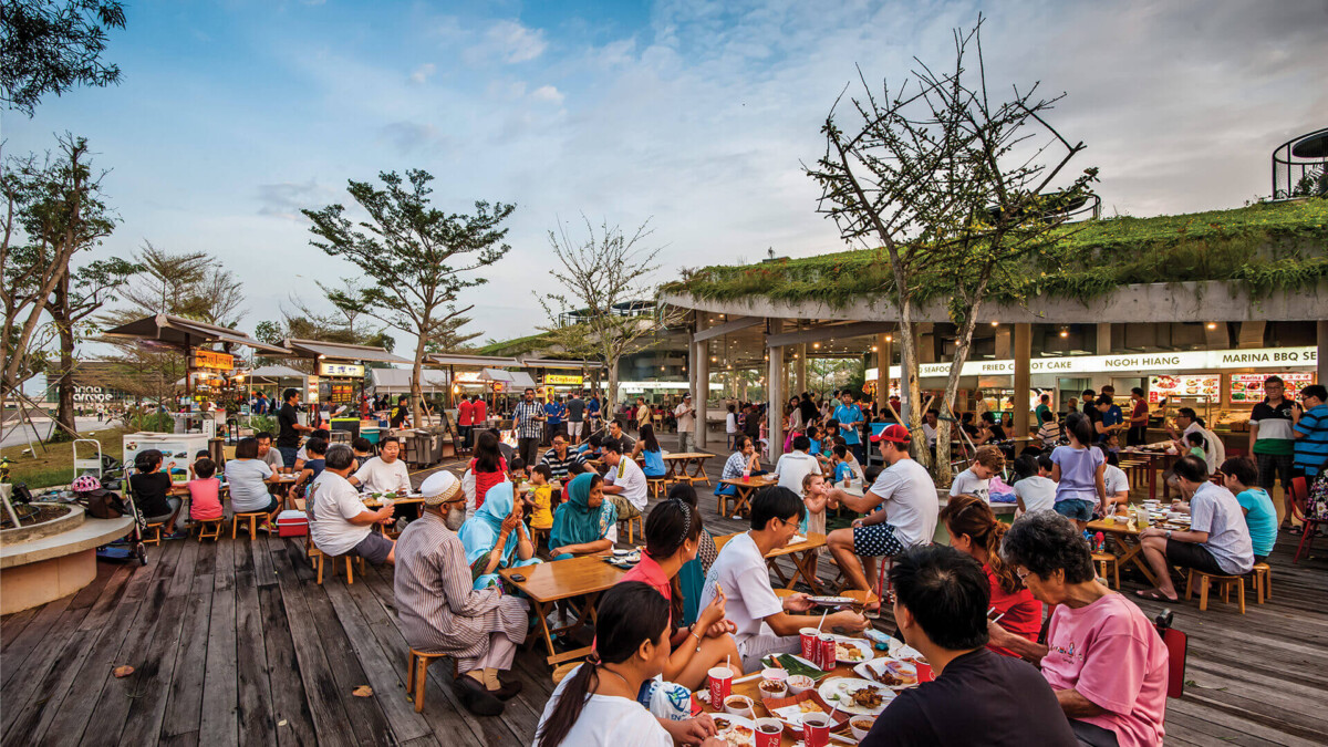 Outdoor dining stalls at Satay by the Bay along the Gardens by the Bay waterfront