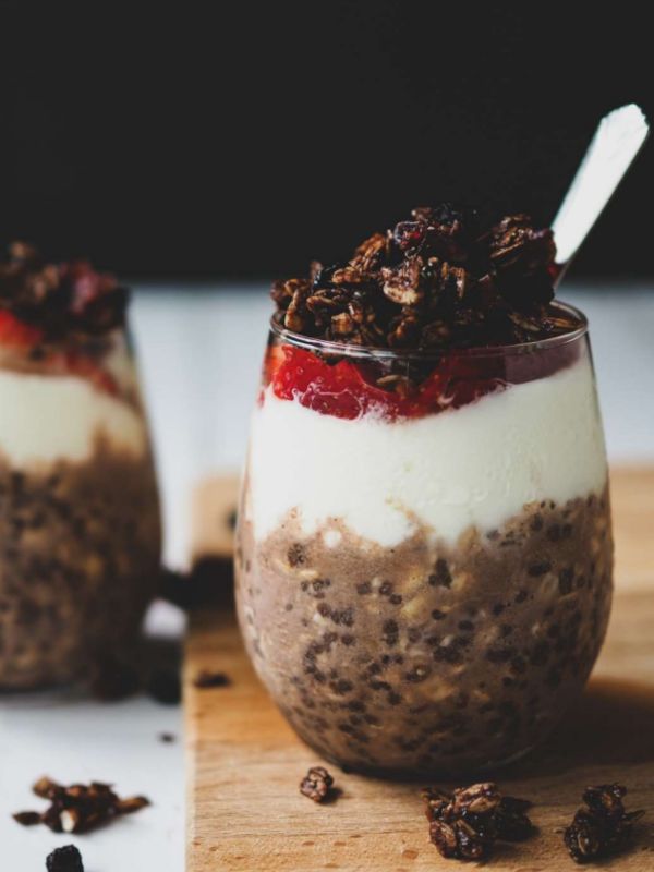 Bounty Overnight oats, with layer of dark chocolate