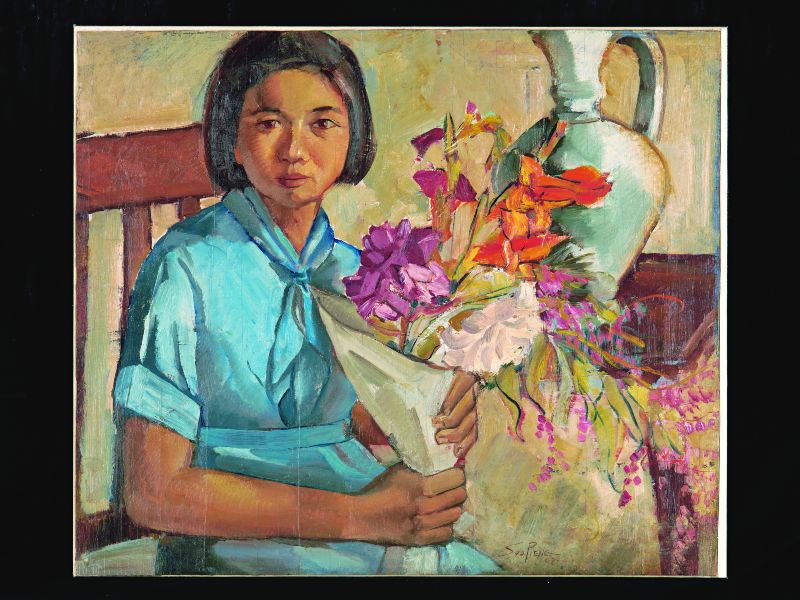 Cheong Soo Pieng. Young Girl. 1948. Oil on plywood, 55 × 65.5 × 2.5 cm. Gift of Singapore Totalisator Board. Collection of National Gallery Singapore.