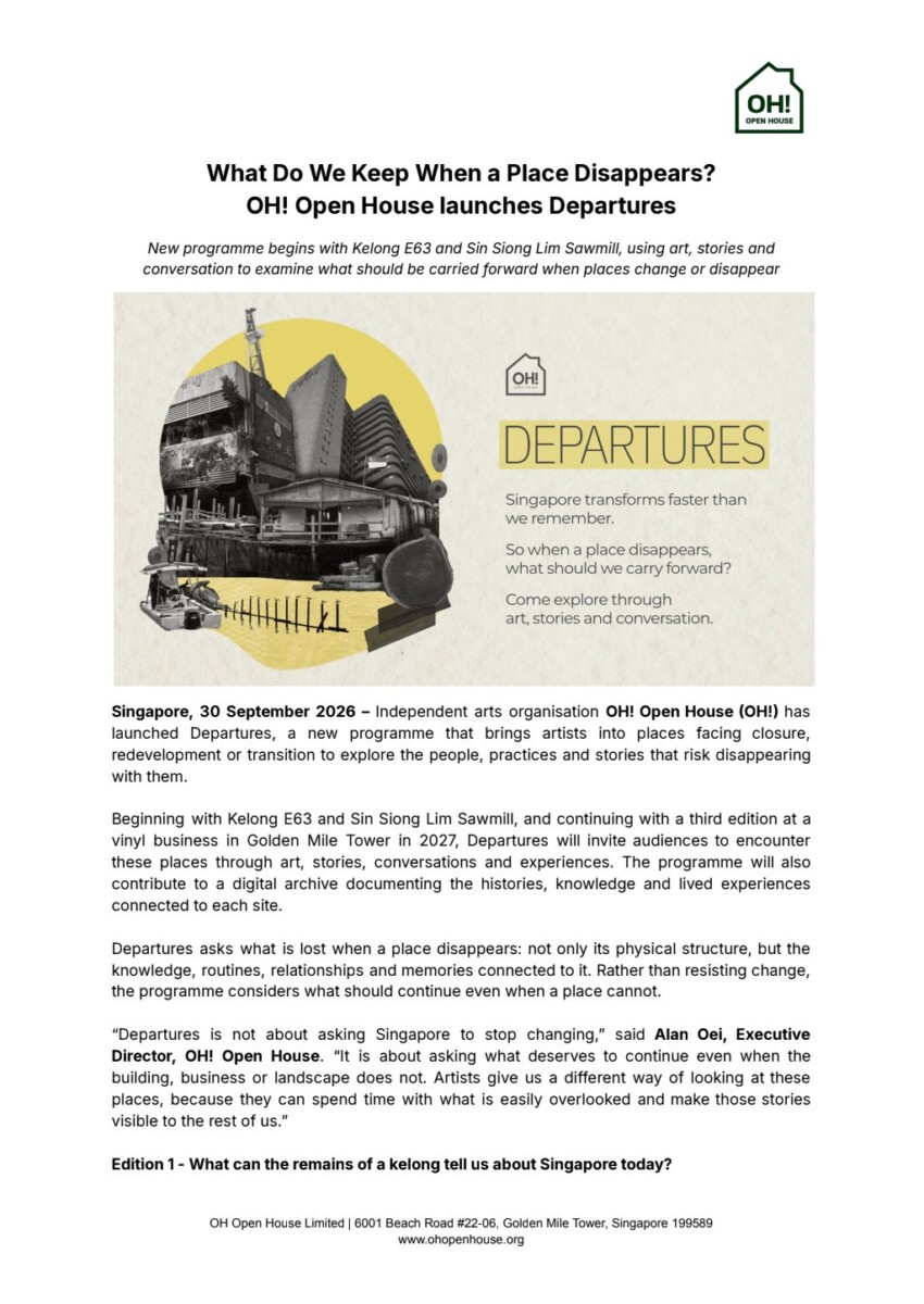 Departures programme takes place at Golden Mile Tower, Singapore