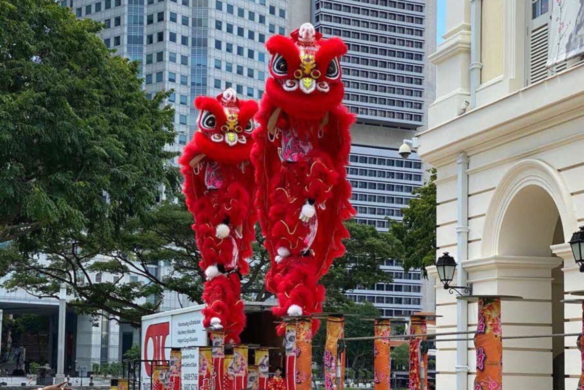 Lion dance performance outside Asian Civilisations Museum Singapore