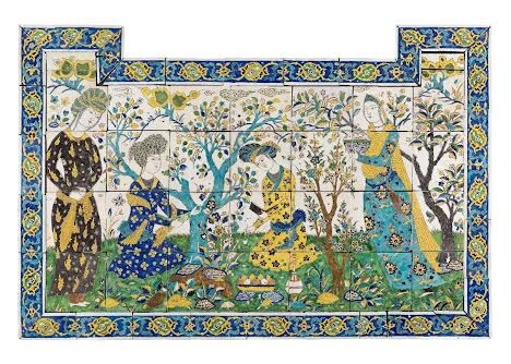 Tiled panel with poetry contest, Safavid Iran, mid-17th century, glazed ceramic