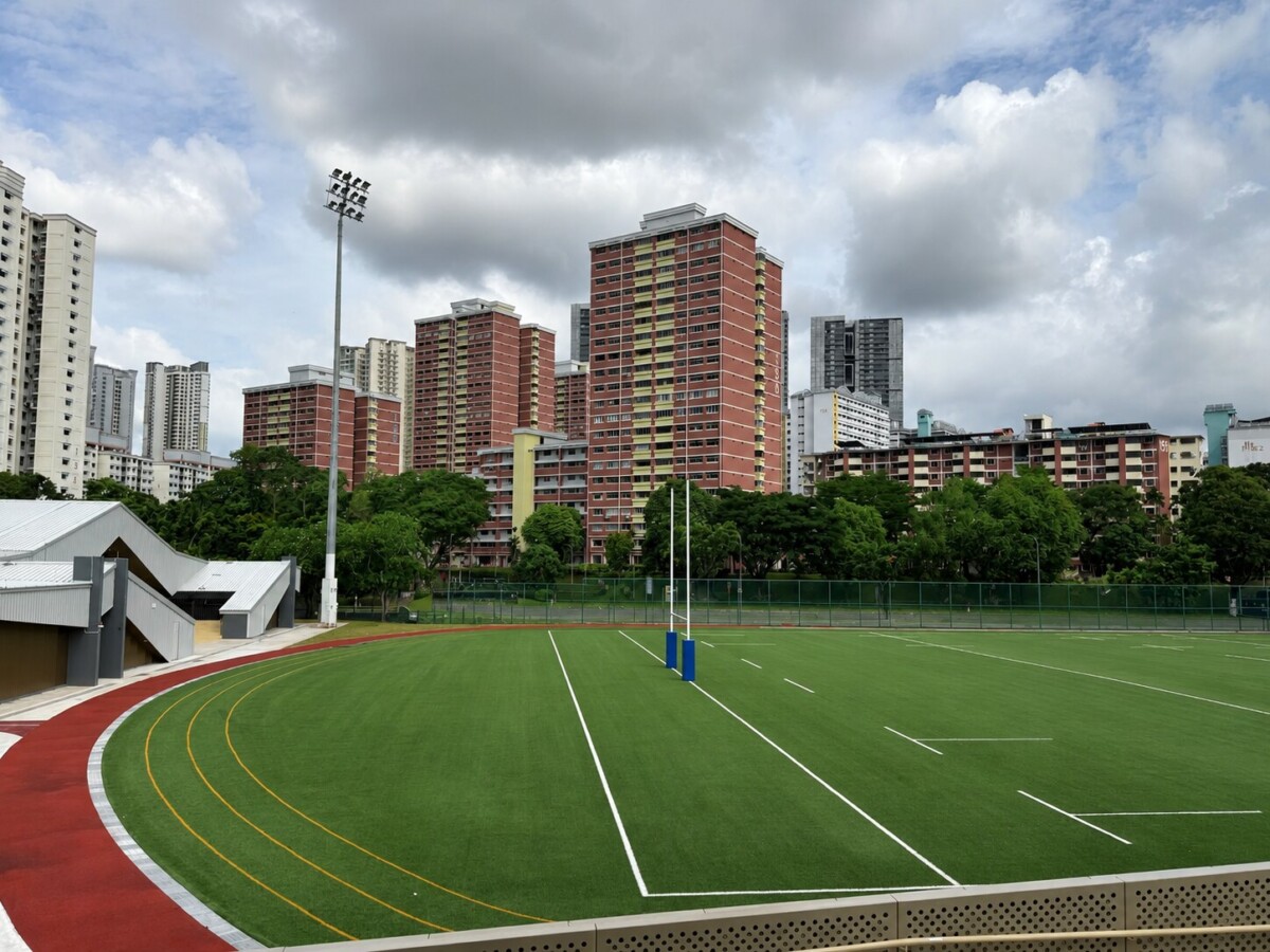 The upgraded rugby field at ActiveSG Queenstown Sport Centre, built to World Rugby standards. Image: SportSG