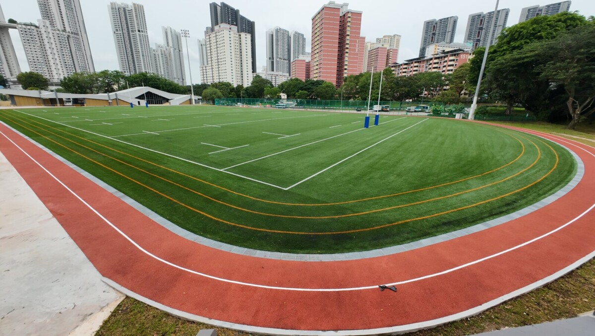 The rugby field and resurfaced running track at ActiveSG Queenstown Sport Centre. Image: SportSG
