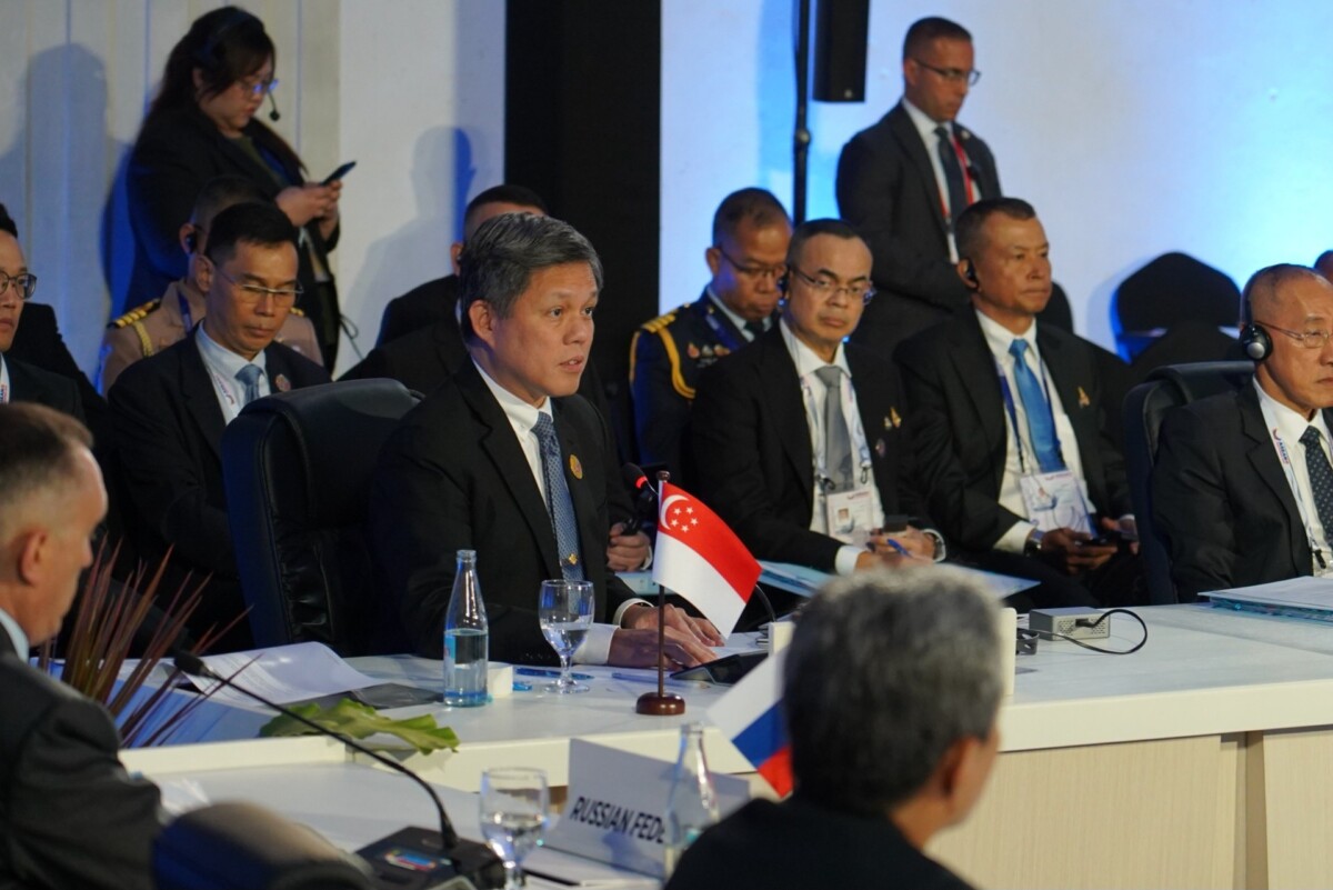 Singapore delegation at the conference table during the 13th ADMM-Plus in Cebu