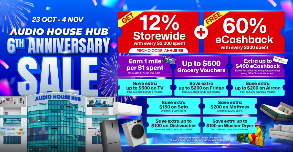 Audio House Hub 6th Anniversary Sale banner with the 12 per cent and eCashback offers