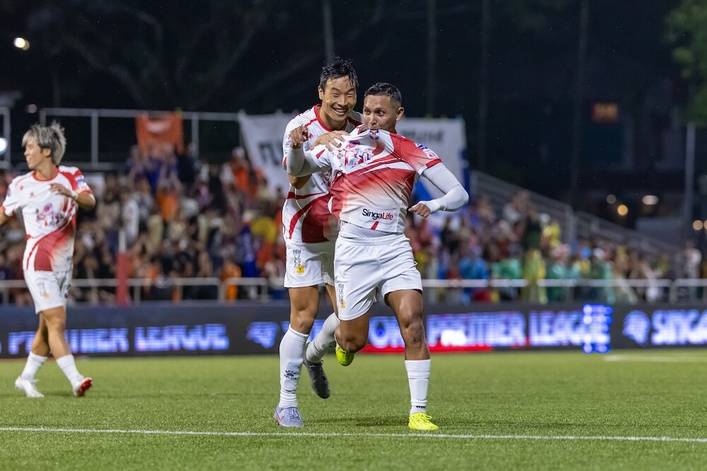 Albirex Niigata Singapore players celebrate SPL 2025-26 season at Jurong East Stadium