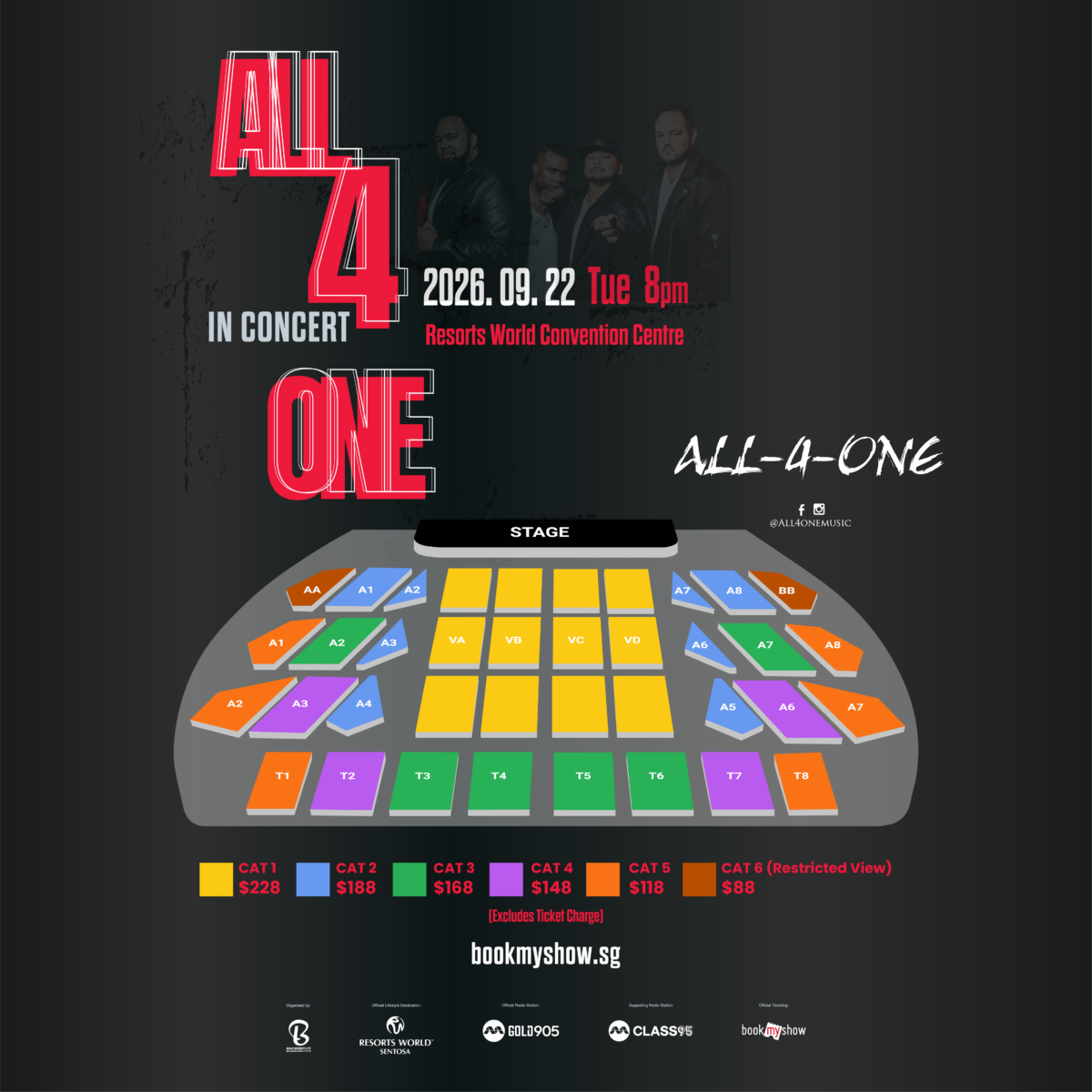 Official seat map graphic for All-4-One at Resorts World Ballroom