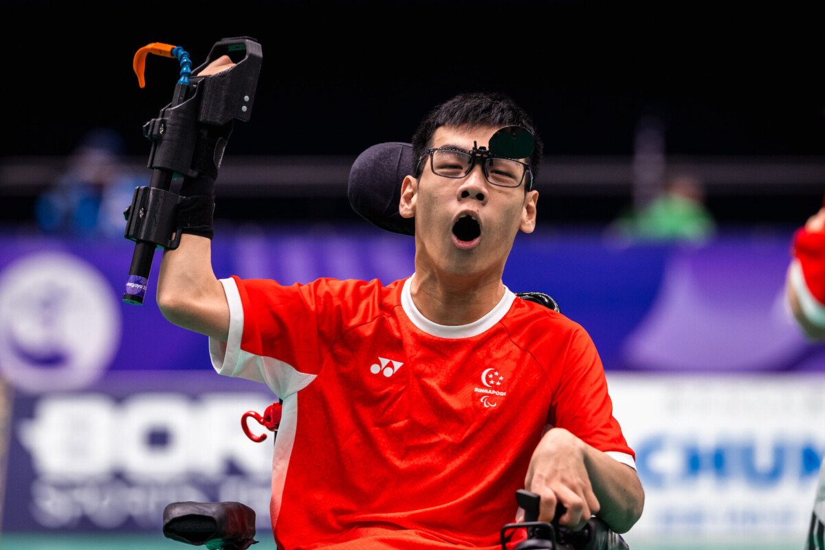 Aloysius Gan competing in the men's individual BC3 boccia event at the 2026 Asian Para Games