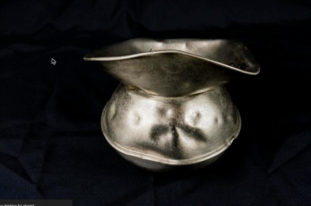 Silverware spittoon from the Empress of Asia wreck, on display in SHIPPED! Vessels of Taste at ArCH Square