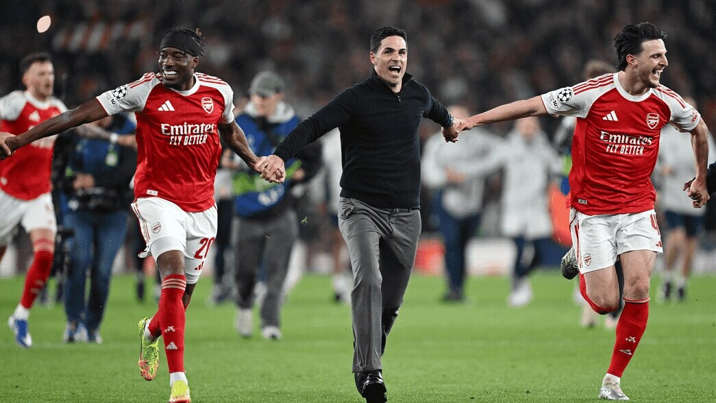Arsenal 1-0 Atletico Madrid celebrations at Emirates Stadium after Champions League semi-final victory
