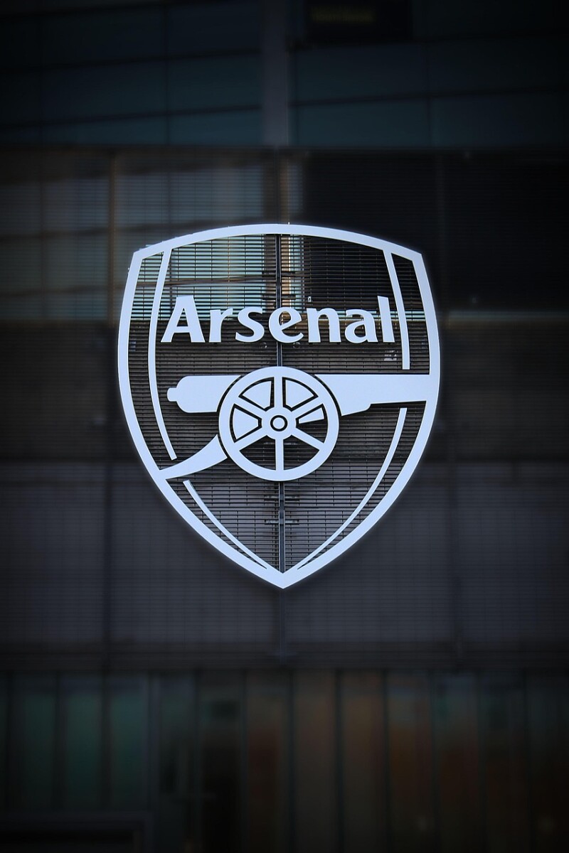 Arsenal crest at the Emirates Stadium where the Gunners secured their Champions League semi-final spot
