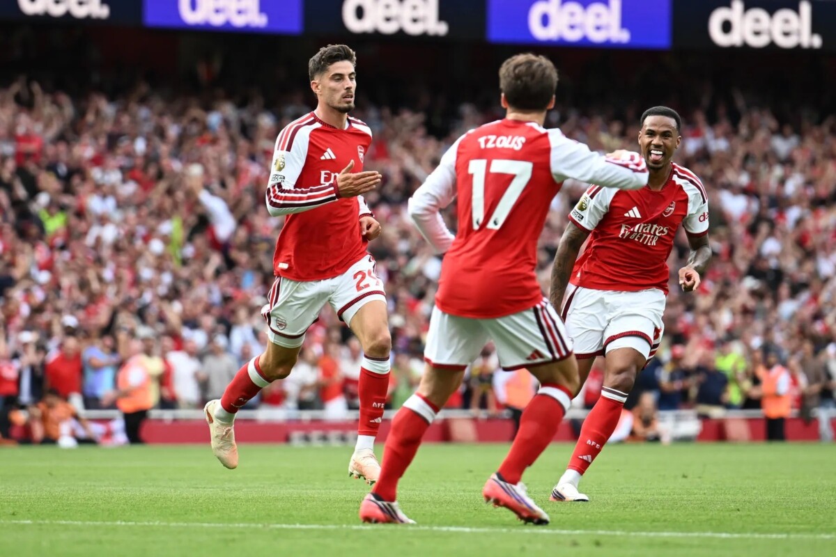 Kai Havertz celebrating after scoring against Chelsea at Emirates Stadium