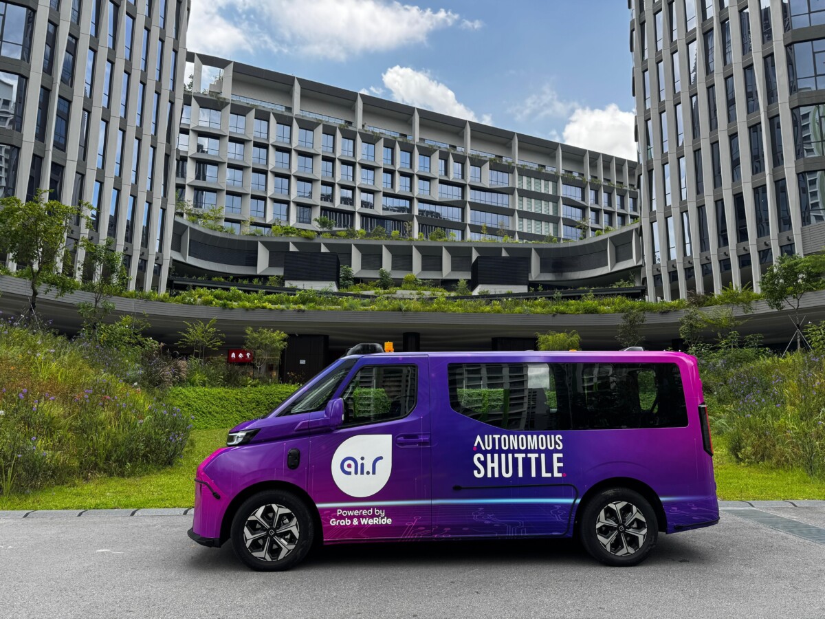 Autonomous vehicles in Singapore: a purple driverless shuttle on deployment in Punggol