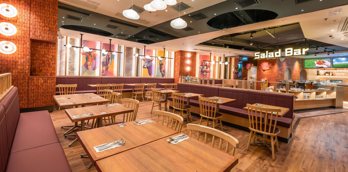 Bari Bari Steak outlet dining room with salad bar neon sign