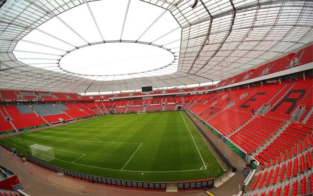BayArena, home of Bayer 04 Leverkusen, aerial view