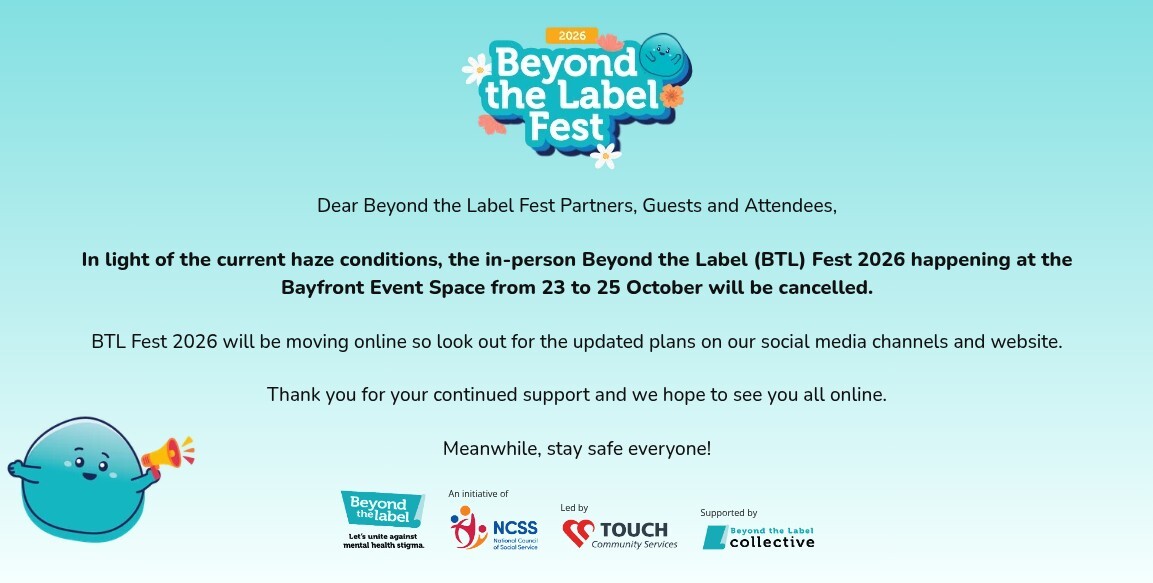 Beyond the Label Fest 2026 notice cancelling the in-person festival at Bayfront Event Space over haze