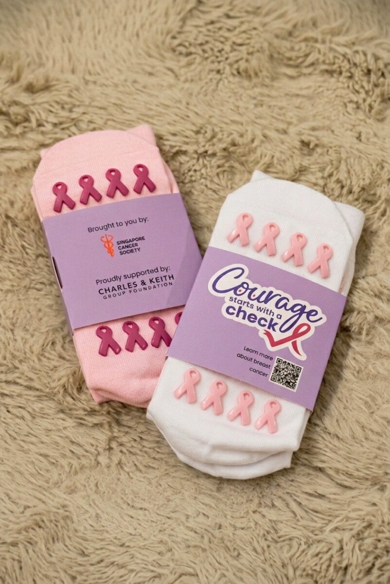 Limited-edition Breastie Bestie grip socks for on-site mammogram registration