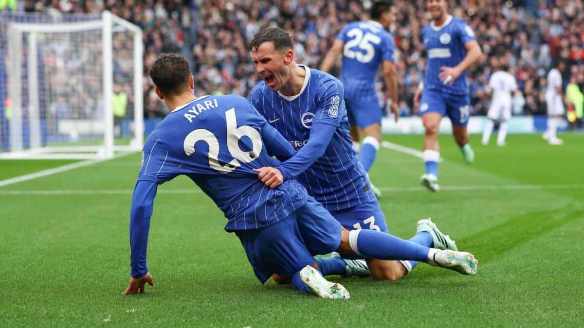 Brighton and Hove Albion players celebrate a goal against Crystal Palace at the Amex