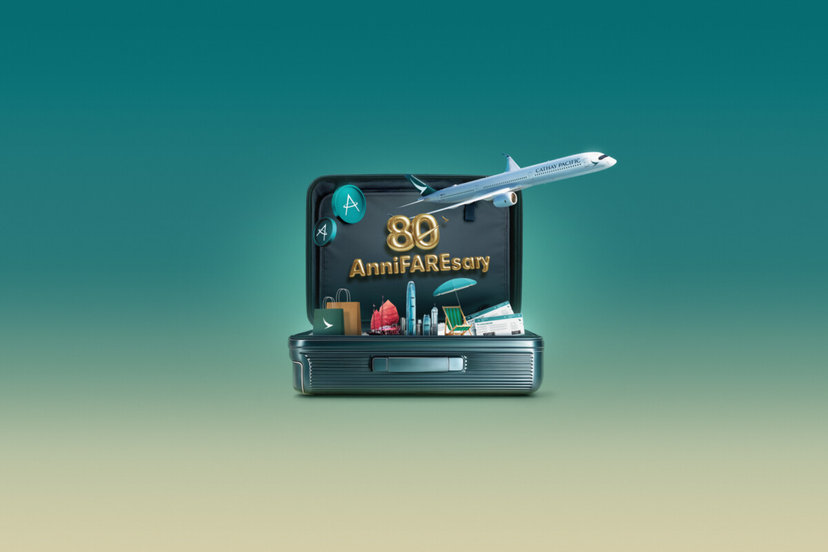 Cathay Pacific 80th AnniFAREsary campaign suitcase artwork