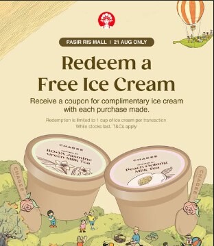 Chagee Pasir Ris Mall free ice cream promotion graphic dated 21 August