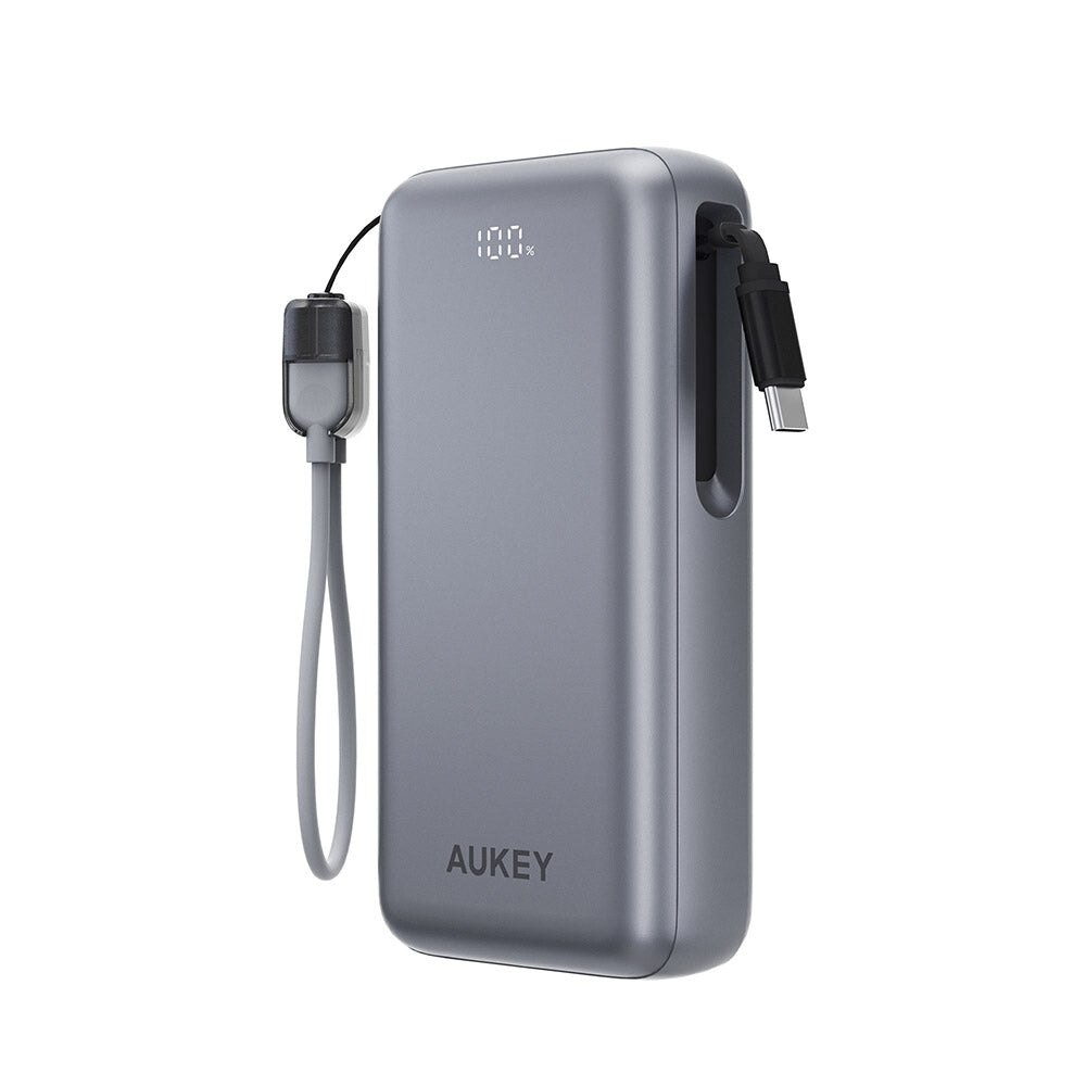 Aukey PB-Y94 Swivel Det 20,000mAh power bank in grey with a detachable cable