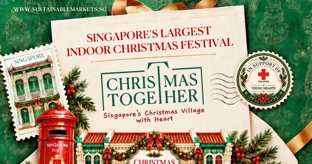 Christmas Together 2026 key visual with a Singapore shophouse, post box and festive wreaths