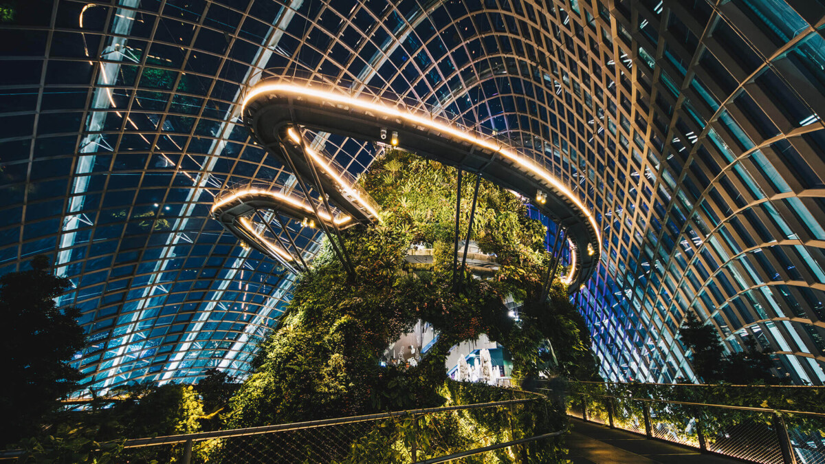 Cloud Forest at Gardens by the Bay in the evening