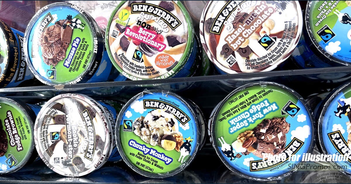 Ben and Jerry ice cream pints in freezer for Cold Storage multi-buy