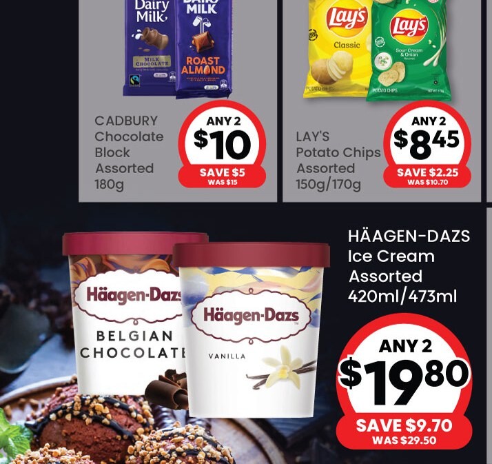 Cold Storage flyer tile for Häagen-Dazs any 2 for 19.80 with Cadbury and Lays