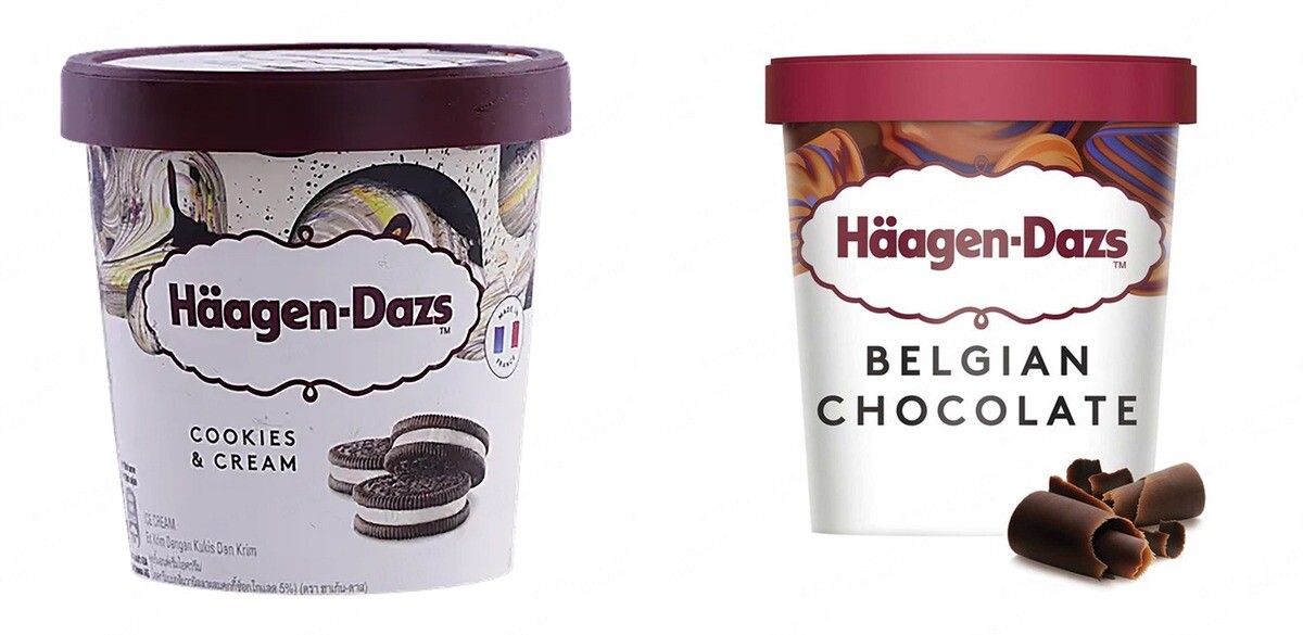 Häagen-Dazs Cookies and Cream and Belgian Chocolate ice cream tubs