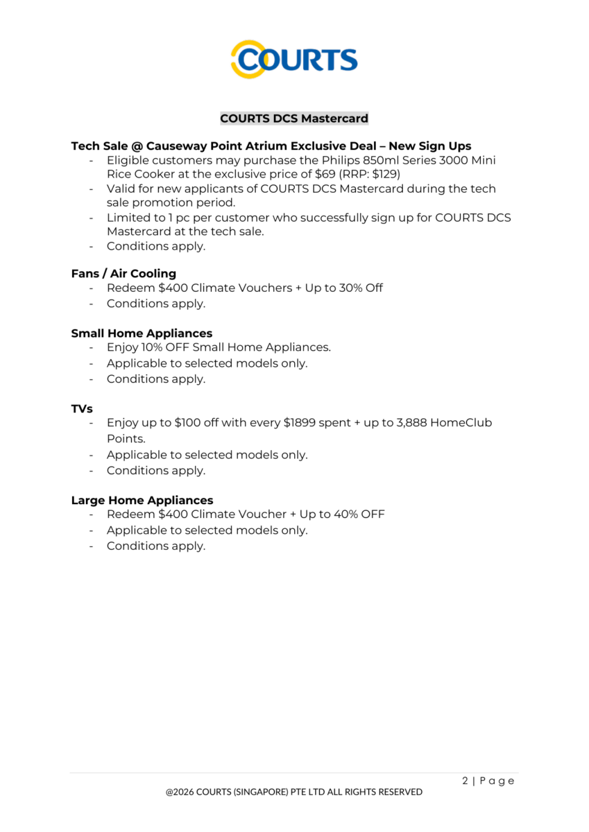 Screenshot of COURTS Causeway Point Tech Sale appliance and voucher lines