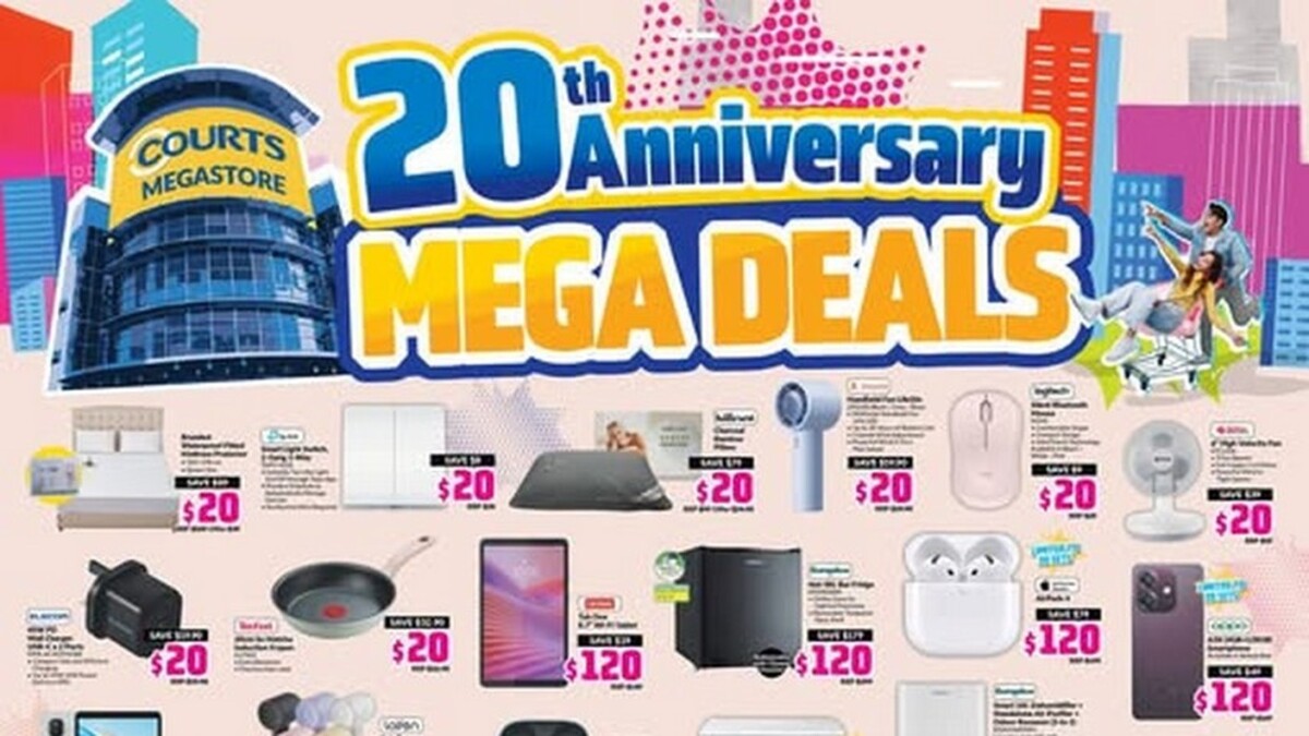 COURTS Megastore Tampines 20th Anniversary MEGA DEALS promotional flyer
