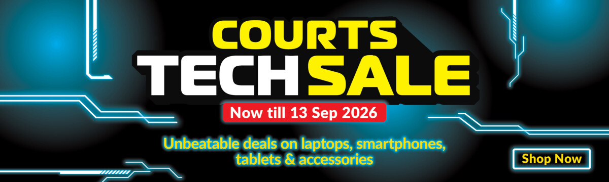 COURTS Tech Sale banner for Singapore roadshow promotions