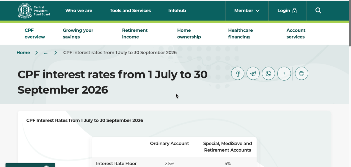 CPF Board news release on interest rates from 1 July to 30 September 2026
