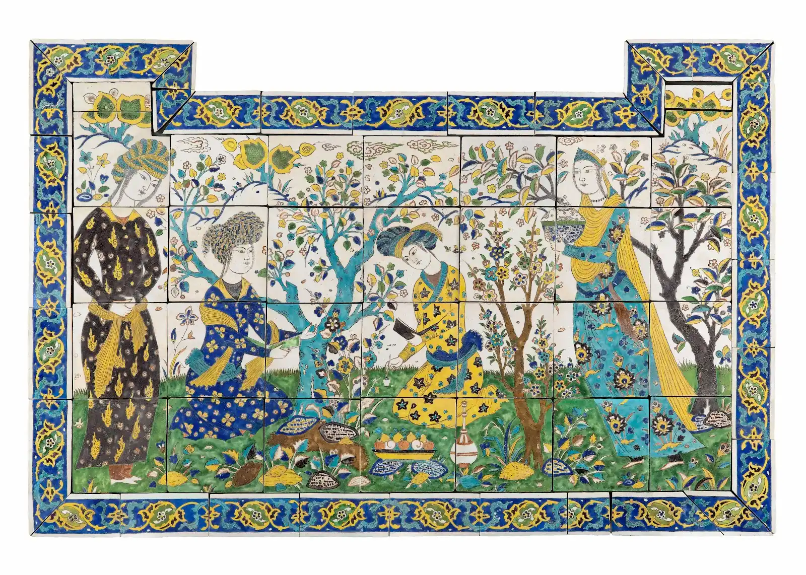 Safavid tile panel with poetry contest scene, Musée du Louvre