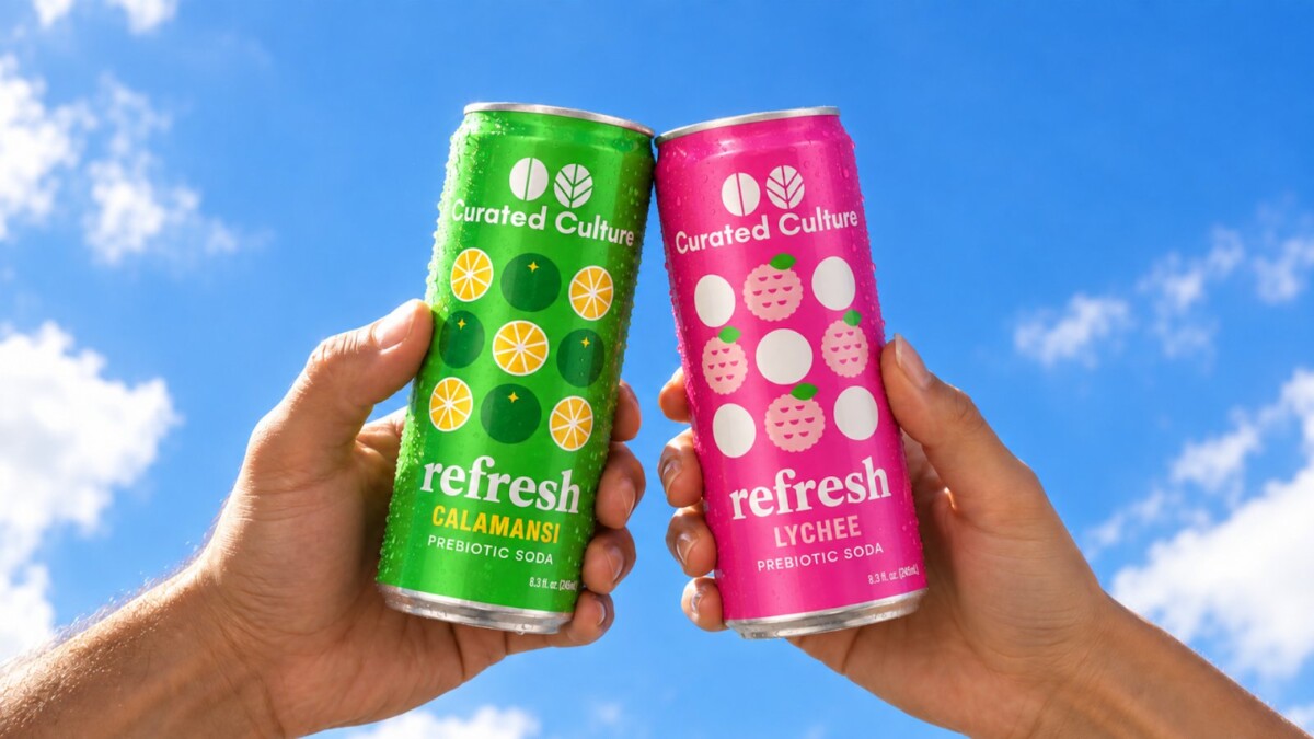 Refresh Calamansi and Lychee soda cans side by side