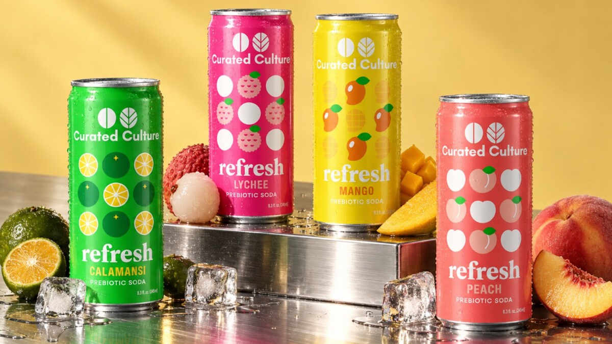 Curated Culture Refresh prebiotic soda cans in Lychee and Calamansi flavours