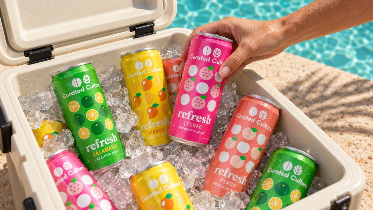 Refresh prebiotic soda styled in a lifestyle setting