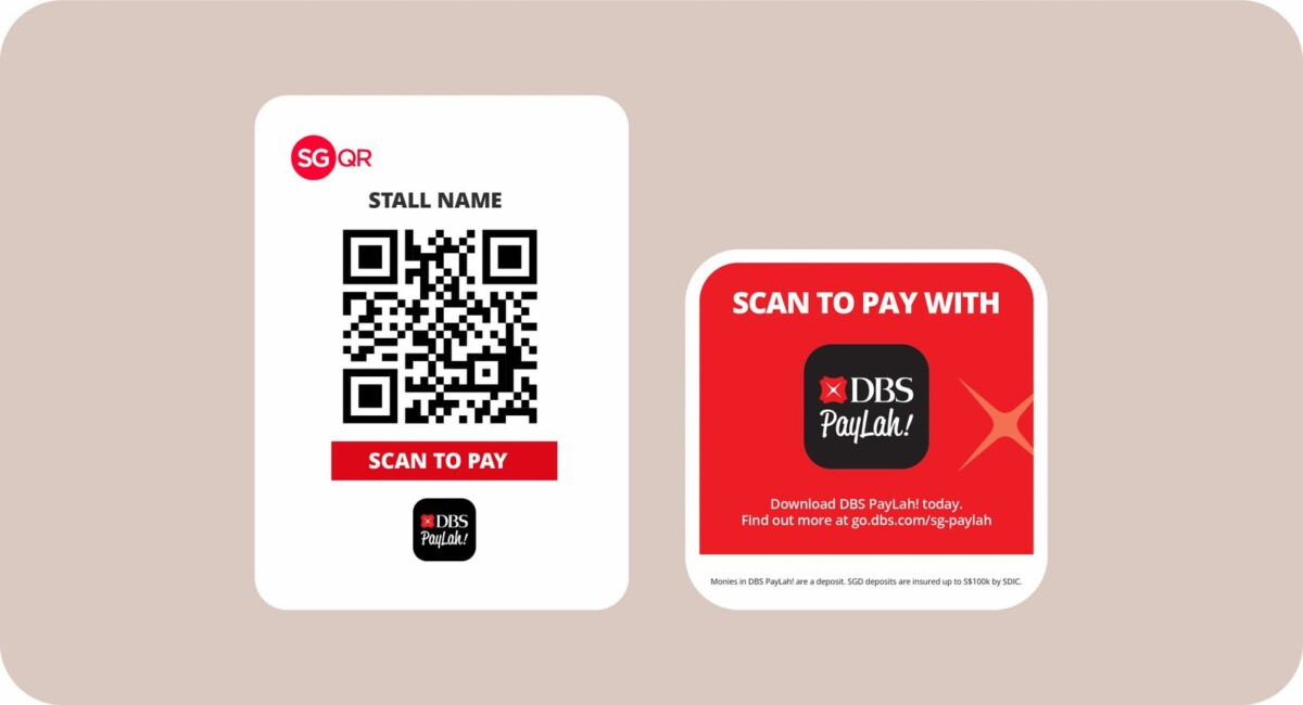 SGQR code with PayLah logo at a participating hawker stall for DBS PayLah Saturday cashback