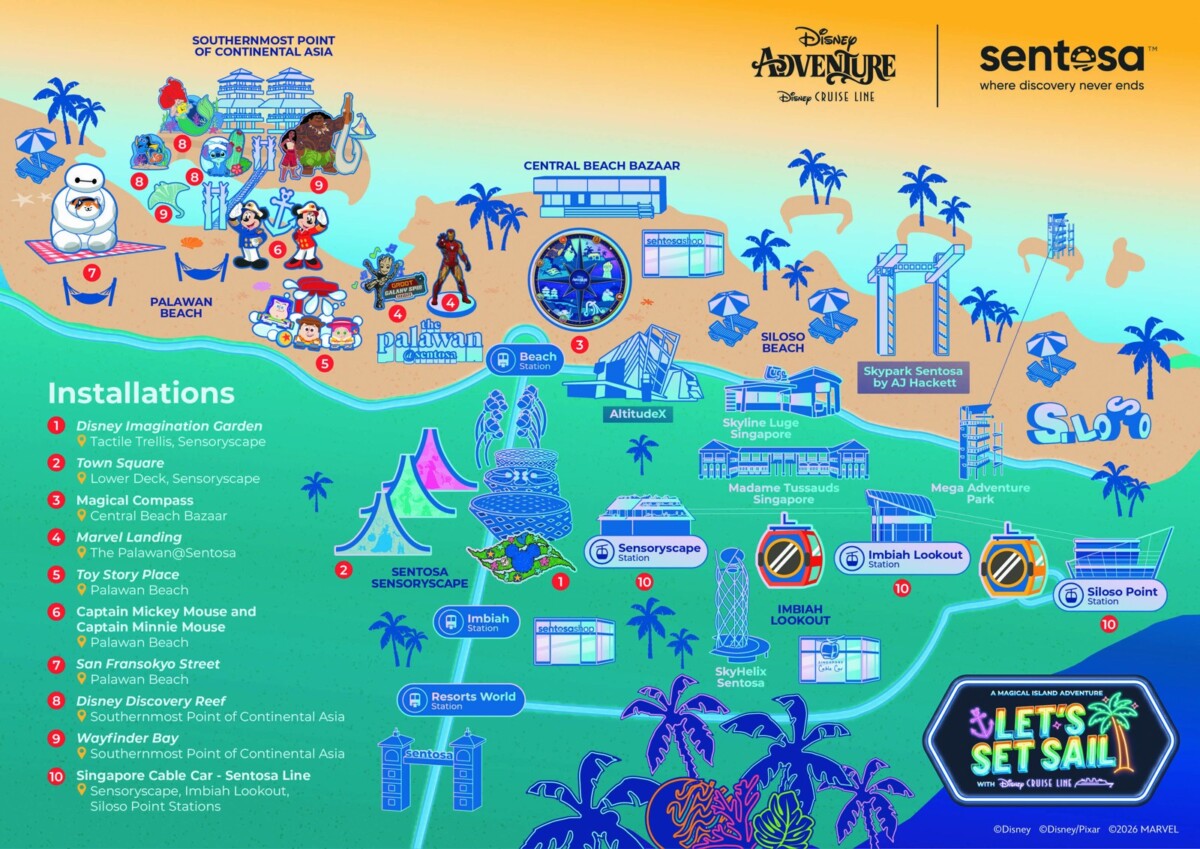 Disney Cruise Line at Sentosa precinct map of the seven experiences