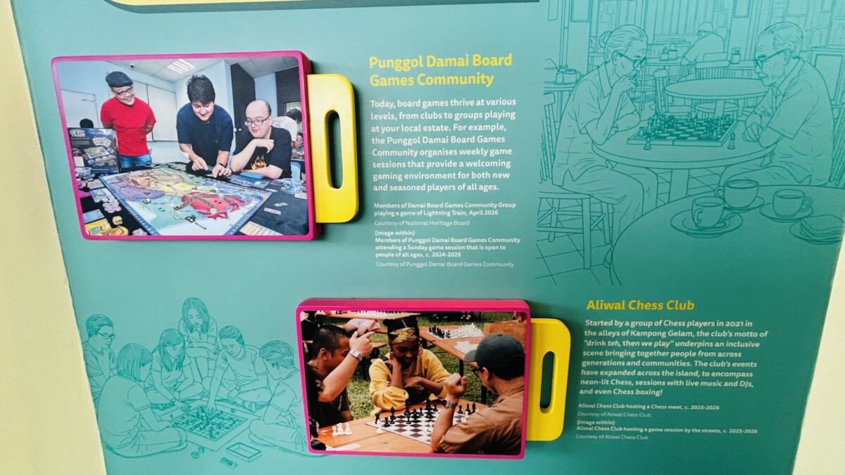 Don't Play Play NHB exhibition at One Punggol featuring board games and interactive displays