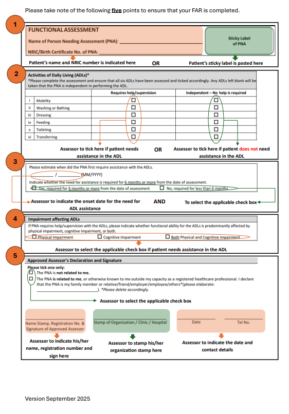 Official Functional Assessment Report checklist for EASE applicants aged 60 to 64