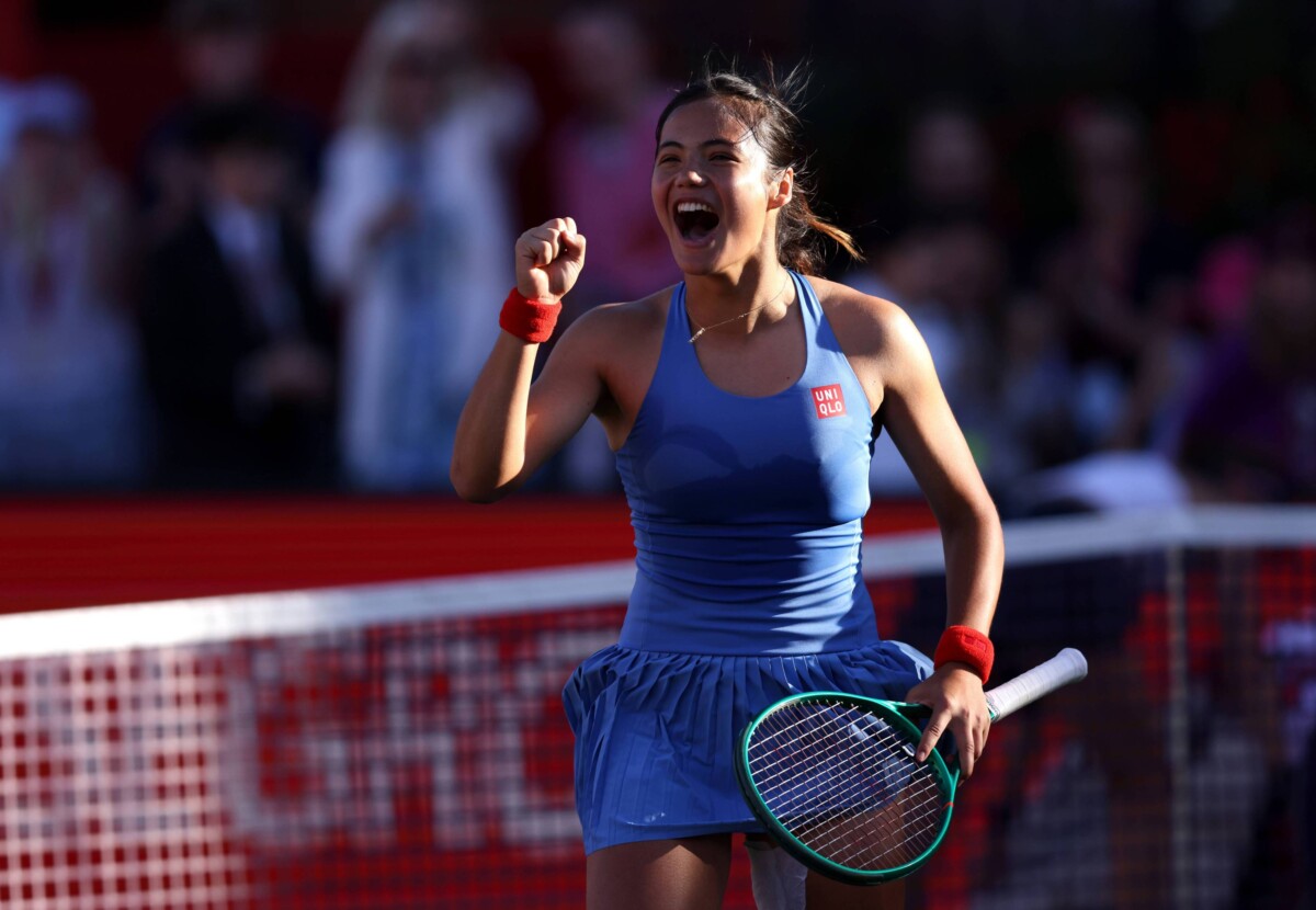 Emma Raducanu celebrates after reaching the HSBC Championships 2026 final