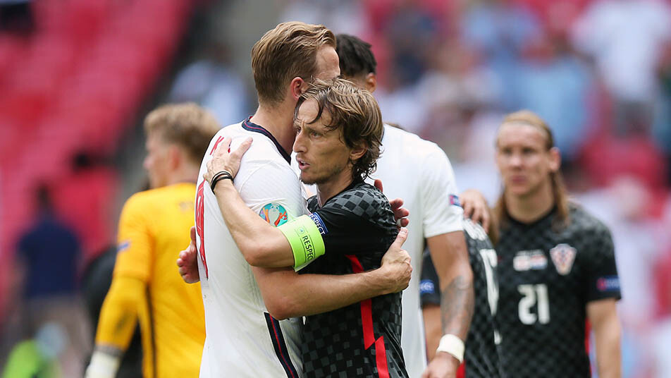 Harry Kane and Luka Modric before England vs Croatia at the 2026 FIFA World Cup in Dallas