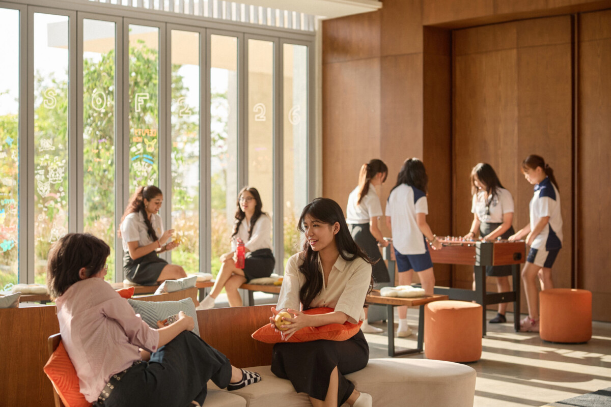 Students in the Girls Boarding House lounge at Epsom College Malaysia