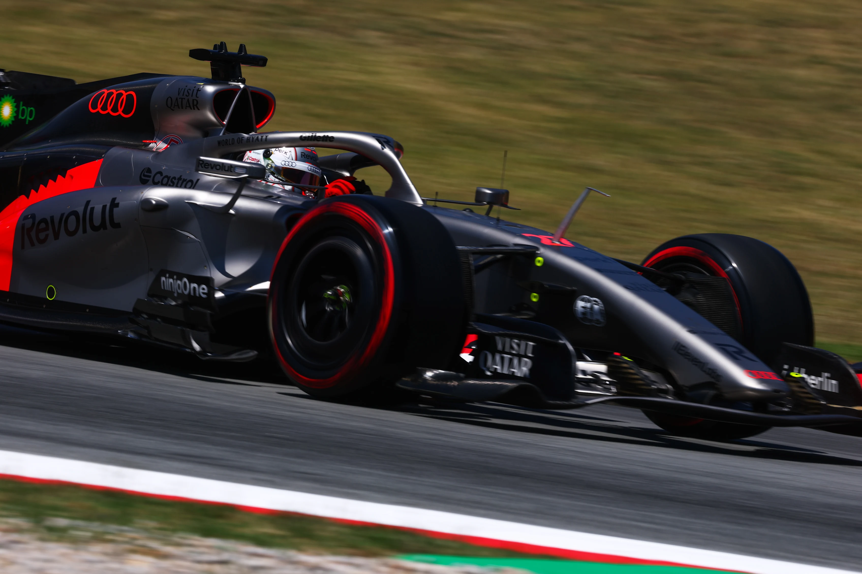 Nico Hulkenberg in the Audi during Q3 at the 2026 Spanish Grand Prix