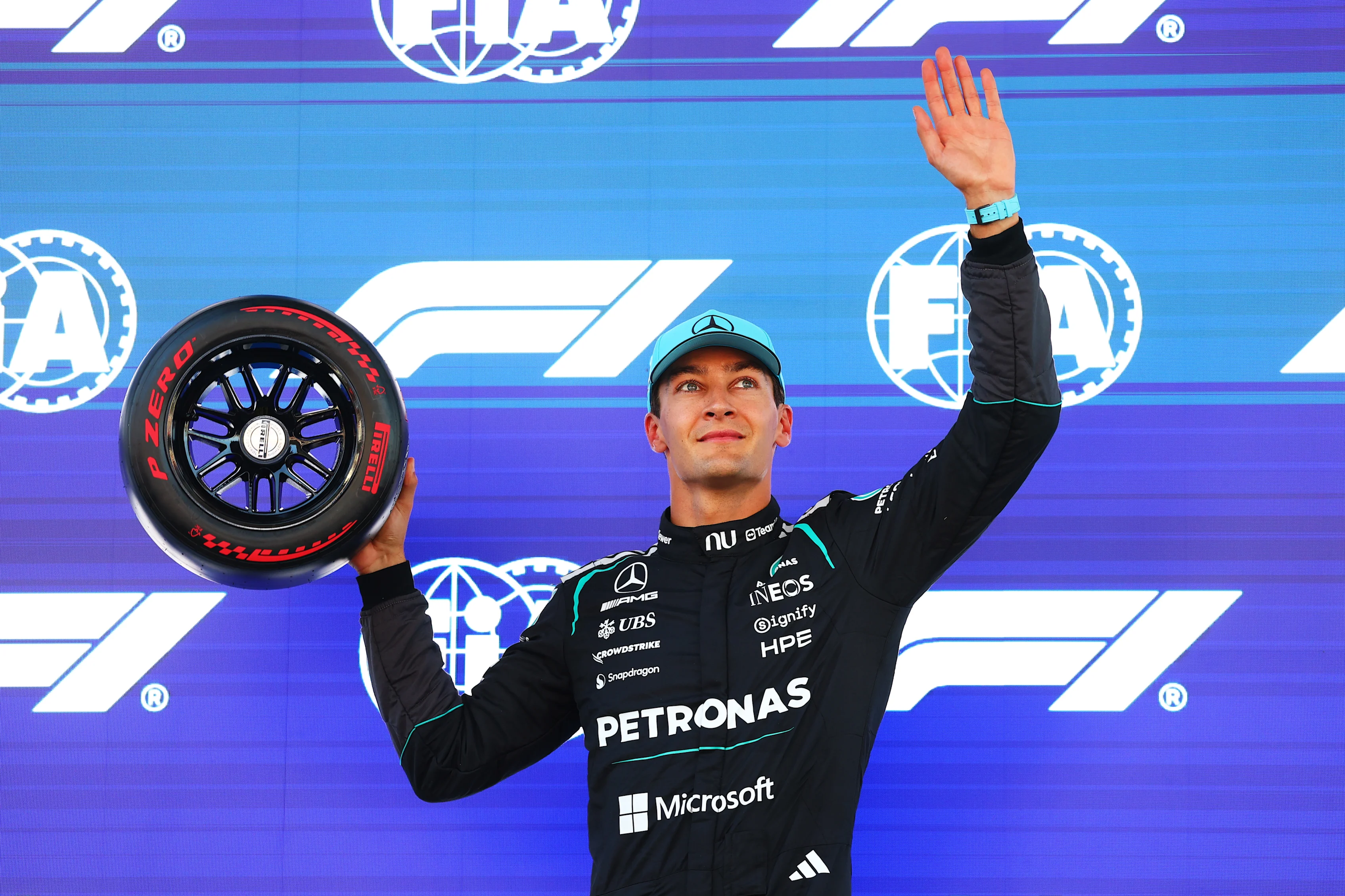 George Russell on his way to pole at the 2026 F1 Spanish Grand Prix
