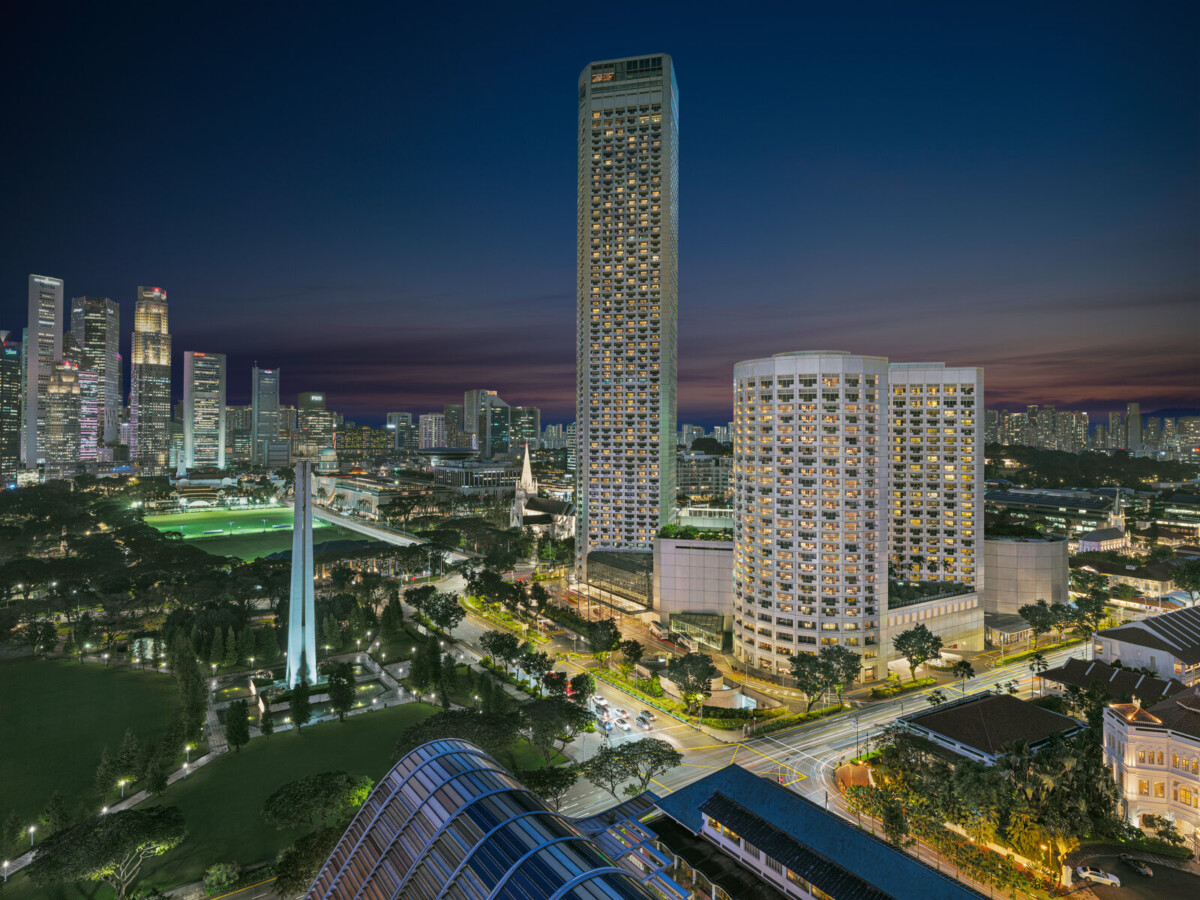 Aerial view of Fairmont Singapore and the Raffles City precinct