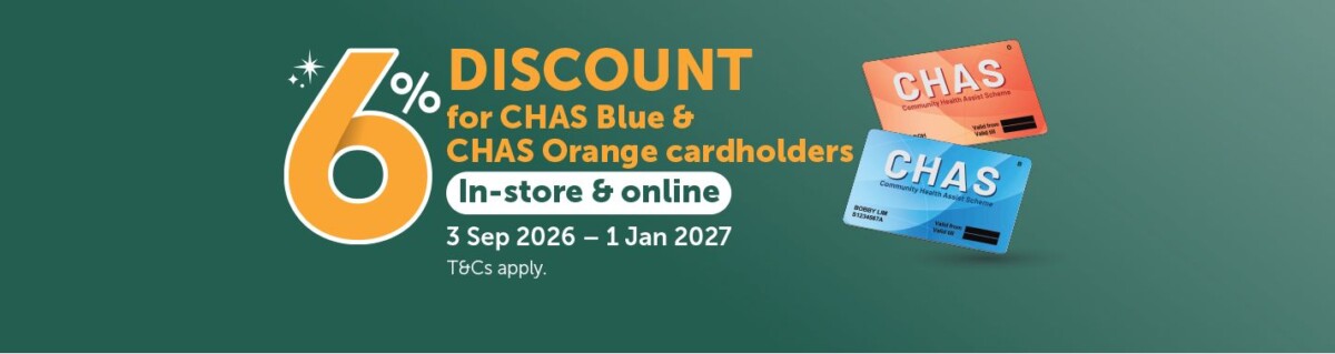FairPrice banner for 6 percent CHAS Blue and Orange discount dates